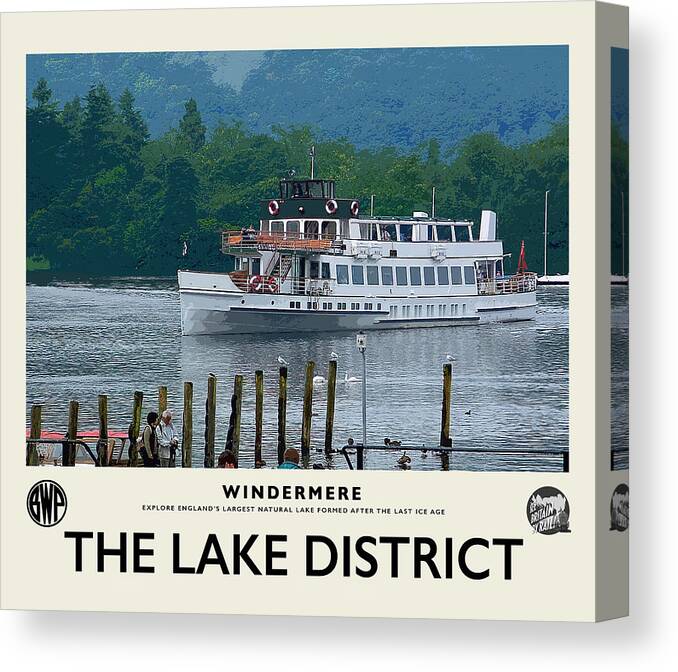Windermere Canvas Print featuring the photograph Windermere Cruise Cream Railway Poster by Brian Watt