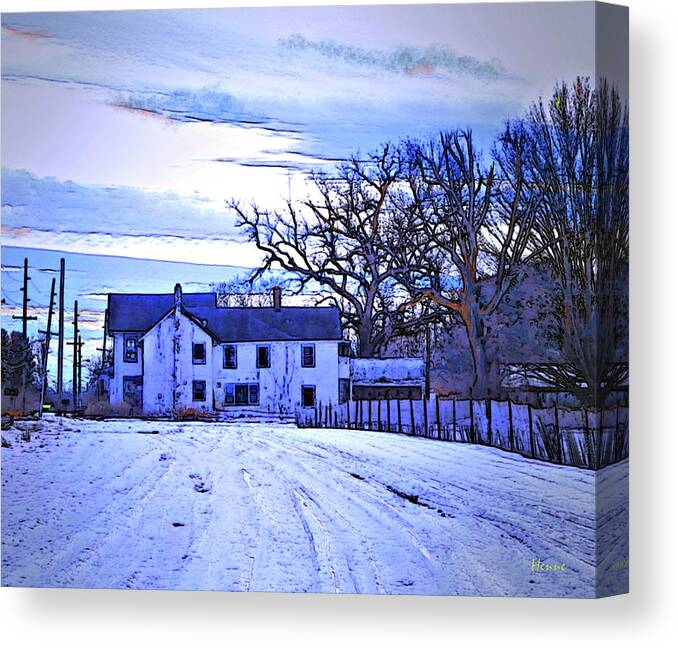 Old Farm Canvas Print featuring the photograph Winter Farmhouse at Twilight by Robert Henne