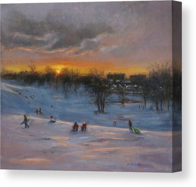 Sledding Canvas Print featuring the painting Winter Golf Course NYC by Sarah Yuster