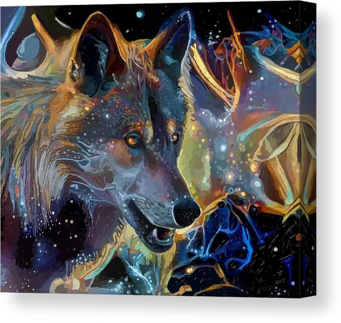 Wolf Canvas Print featuring the mixed media Wolf Magic by Ann Leech