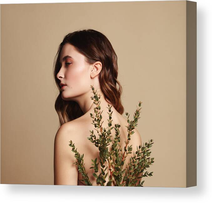 Tranquility Canvas Print featuring the photograph Young beautiful girl and plant by Lambada
