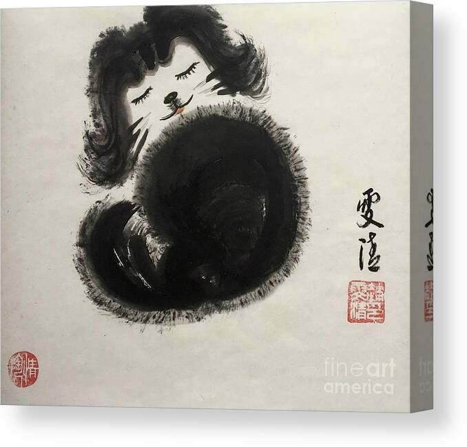 Doggie Portrait Canvas Print featuring the painting Zen Joy by Carmen Lam