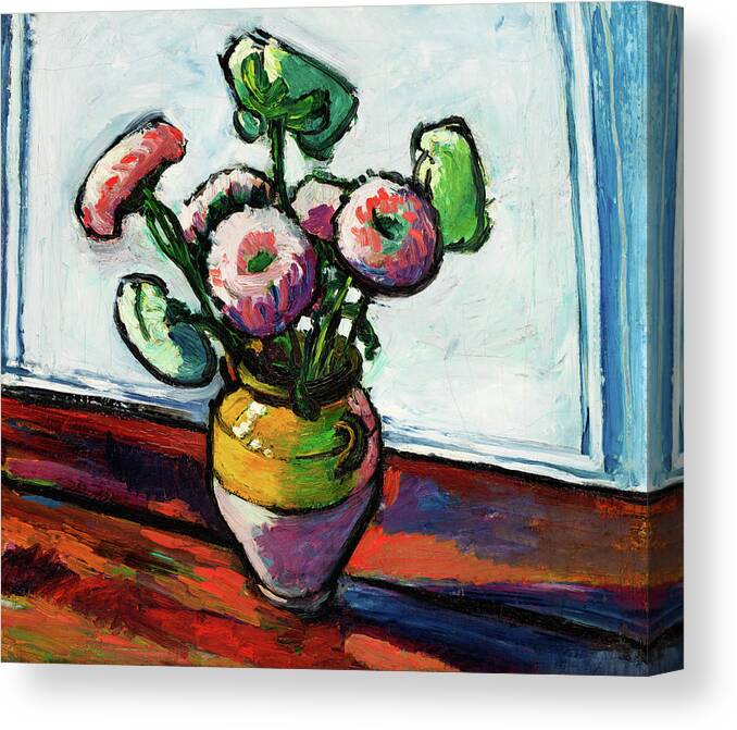 Pink Canvas Print featuring the painting Zinnias by Henry Lyman Sayen