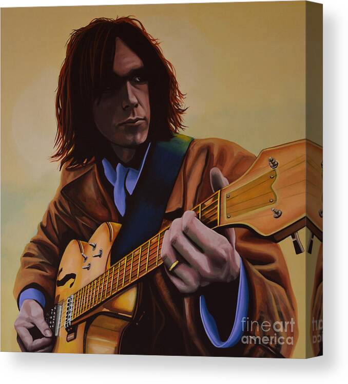 Neil Young Canvas Print featuring the painting Neil Young Painting by Paul Meijering