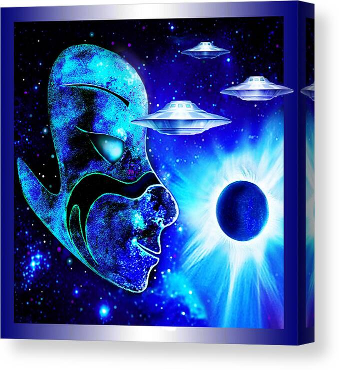 Alien Canvas Print featuring the painting Blue Dimension #2 by Hartmut Jager