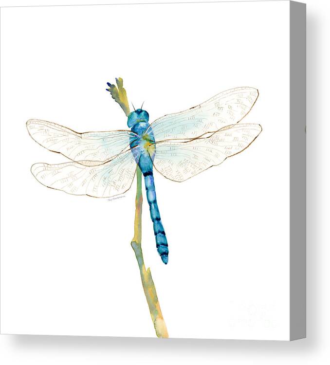 Blue Canvas Print featuring the painting Blue Dragonfly by Amy Kirkpatrick