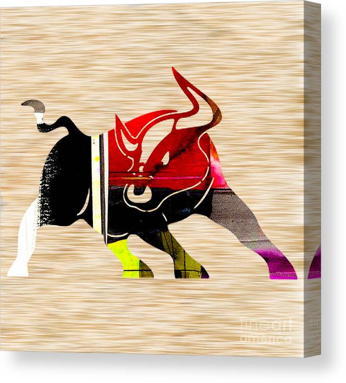 Wall Street Bull Paintings Mixed Media Canvas Print featuring the mixed media Bull #1 by Marvin Blaine