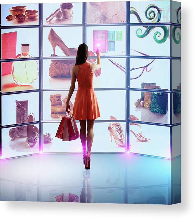 Internet Canvas Print featuring the photograph Caucasian Woman Shopping Online #1 by Colin Anderson Productions Pty Ltd