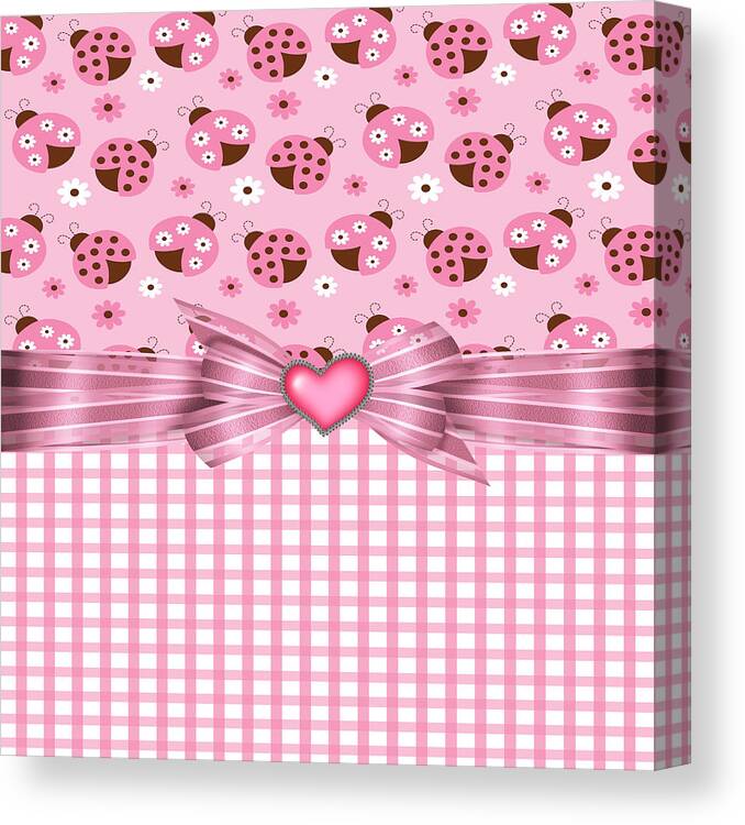 Heart Canvas Print featuring the digital art Enchanted Pink Ladybugs #1 by Debra Miller