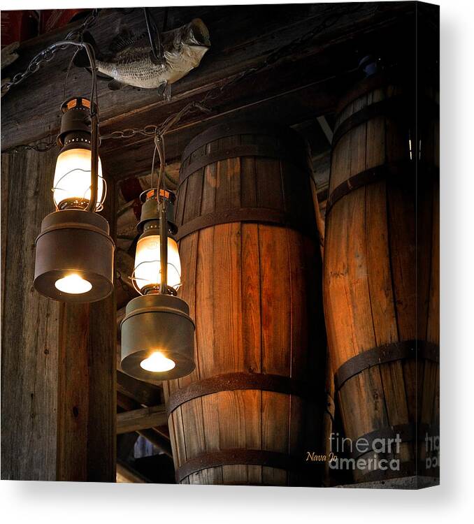 Rustic Cabin Canvas Print featuring the photograph Lantern Glow by Nava Thompson