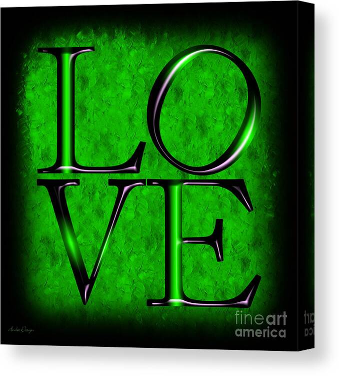 Love Canvas Print featuring the digital art Love In Green #1 by Andee Design