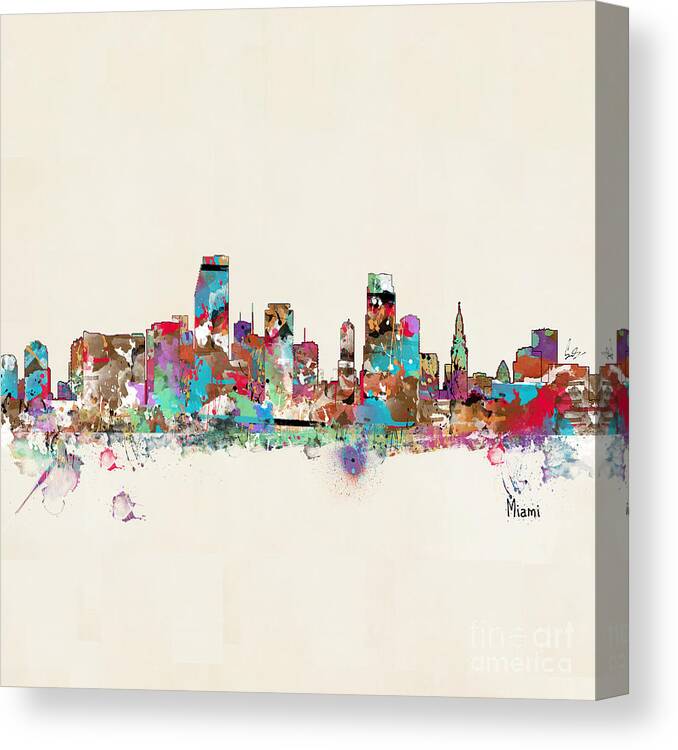 Miami Florida Skyline Canvas Print featuring the painting Miami Floria Skyline by Bri Buckley