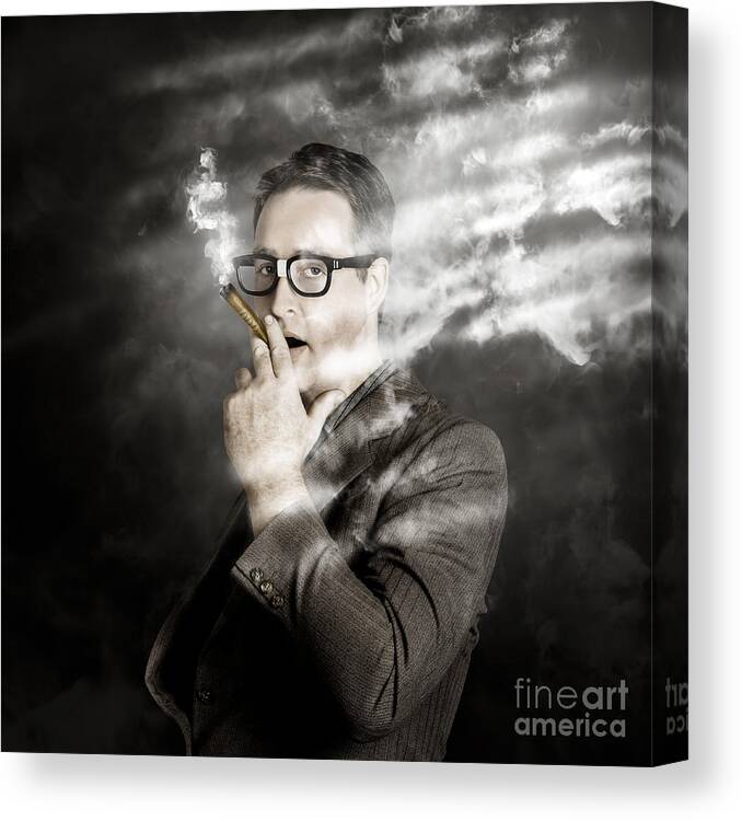 Money Canvas Print featuring the photograph Rolling rich millionaire businessman smoking money #1 by Jorgo Photography