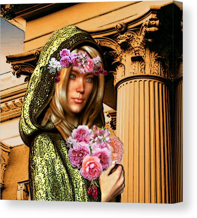 Roses Canvas Print featuring the painting Saint Dorothy of Caesarea #1 by Suzanne Silvir
