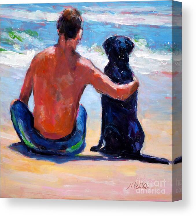Surf Dog Canvas Print featuring the painting Sand Sea You Me #1 by Molly Poole