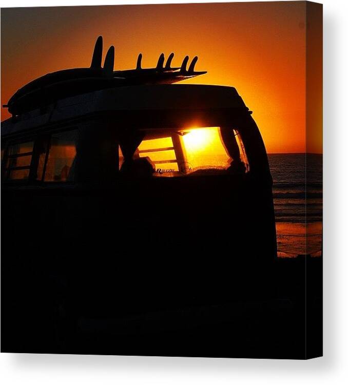 Southern California Canvas Print featuring the photograph VW Bus at Sunset by Hal Bowles