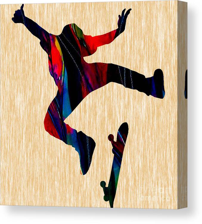 Skateboarder Canvas Print featuring the mixed media Skateboarder Art #1 by Marvin Blaine