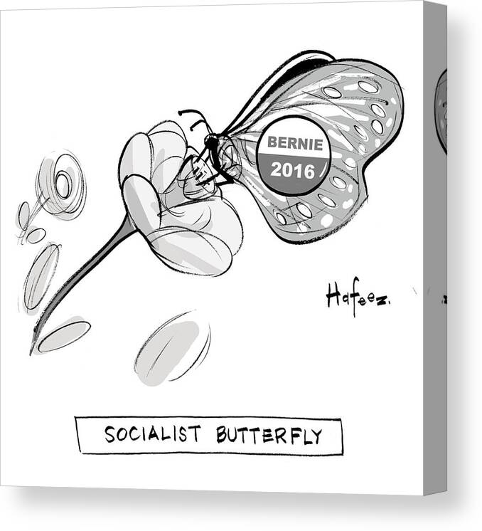 Socialist Butterfly Canvas Print featuring the drawing Socialist Butterfly #1 by Kaamran Hafeez