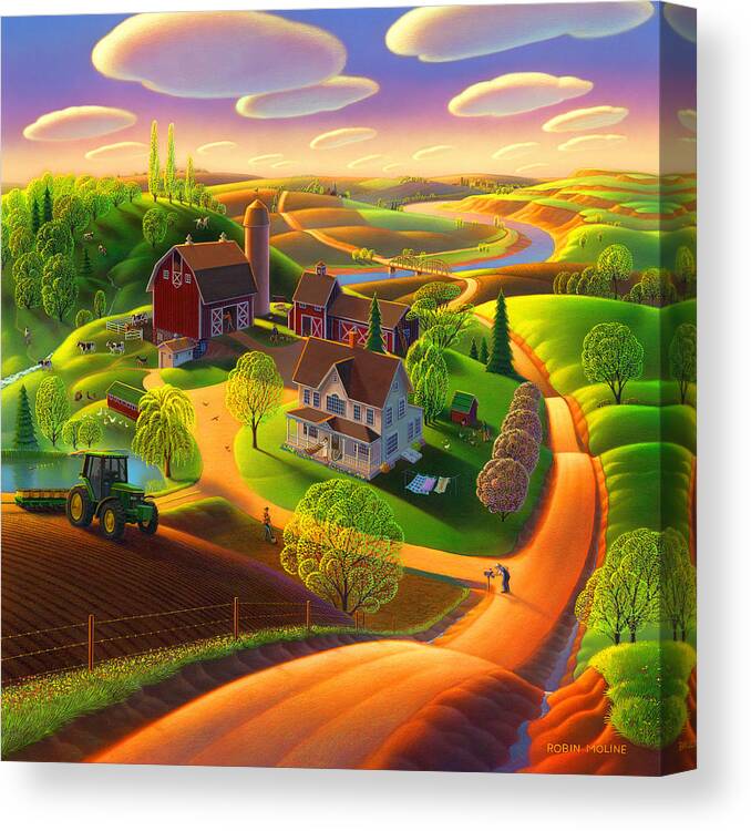 Spring Scene Canvas Print featuring the painting Spring on the Farm by Robin Moline