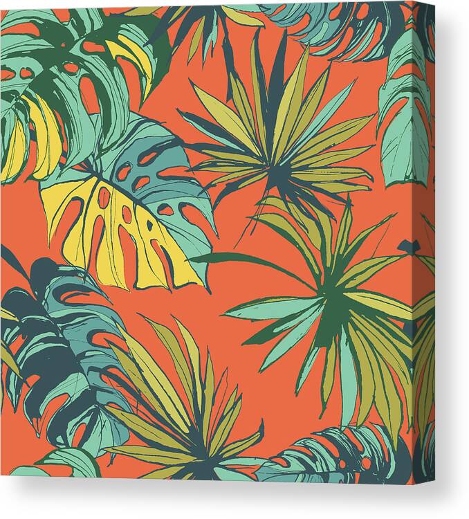 Grunge Textured Tropical Leaves Canvas Wall Art Picture Print