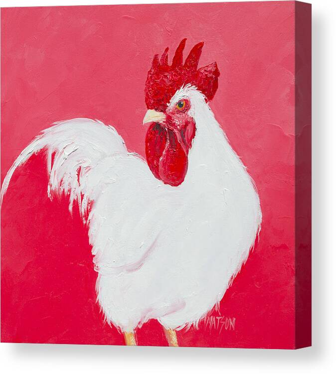 Rooster Canvas Print featuring the painting White Rooster by Jan Matson