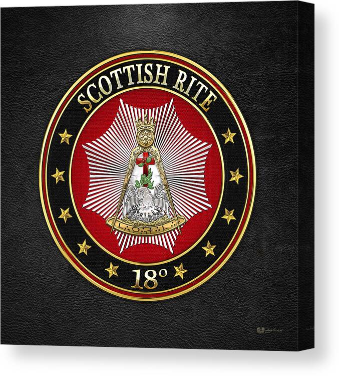 'scottish Rite' Collection By Serge Averbukh Canvas Print featuring the digital art 18th Degree - Knight Rose Croix Jewel on Black Leather by Serge Averbukh