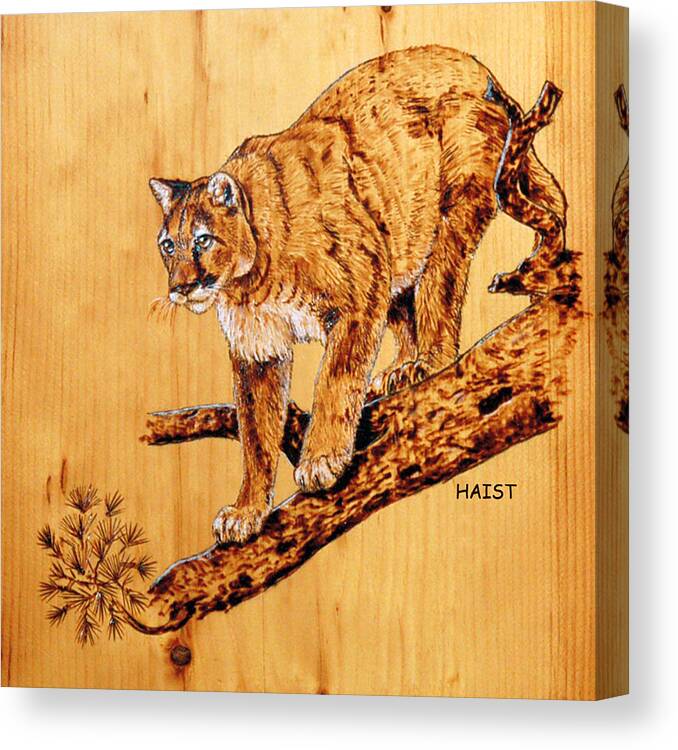 Cougar Canvas Print featuring the pyrography Cougar #2 by Ron Haist