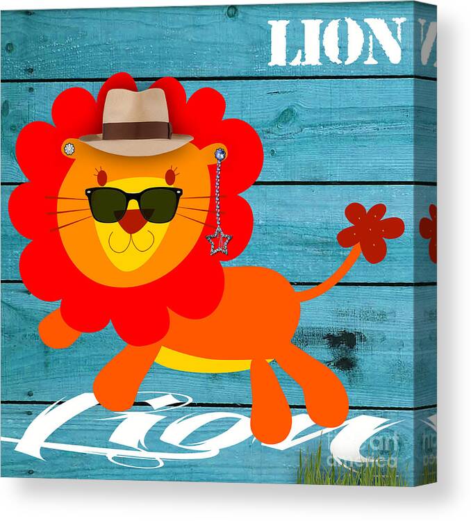 Lion. Lion Art Canvas Print featuring the mixed media Friendly Lion Collection #2 by Marvin Blaine