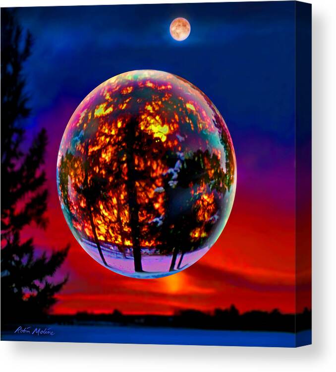 Sunset Moonlight Canvas Print featuring the painting Full Moon over New Richmond sunset by Robin Moline