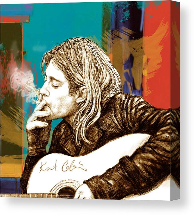 Kurt Cobain Stylised Pop Morden Drawing Sketch Portrait Canvas / Canvas Art by Wang - Pixels Merch