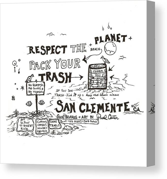 Packyourtrashdrawing Canvas Print featuring the drawing Pack your trash #3 by Paul Carter