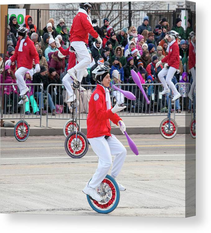 21st Century Canvas Print featuring the photograph Unicyclists At A Parade #2 by Jim West