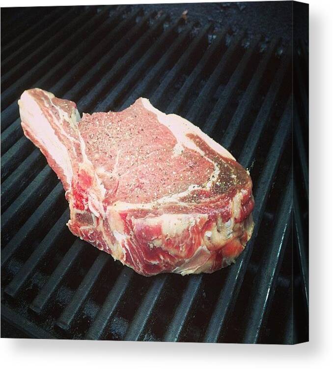 Ribeye Canvas Print featuring the photograph 28oz. #ribeye #onthegrill by Kyle Weller