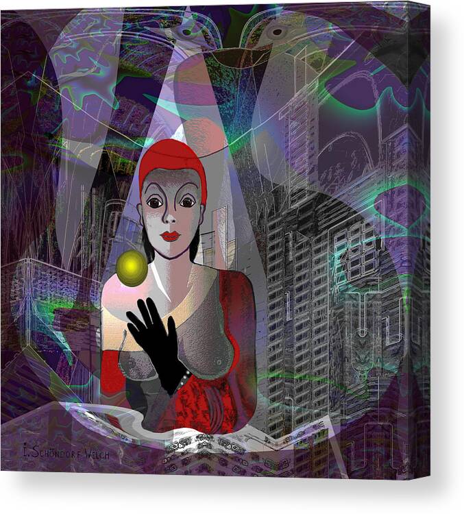 Woman Canvas Print featuring the painting 294 - Princess On  Window In  Dreamy Night by Irmgard Schoendorf Welch