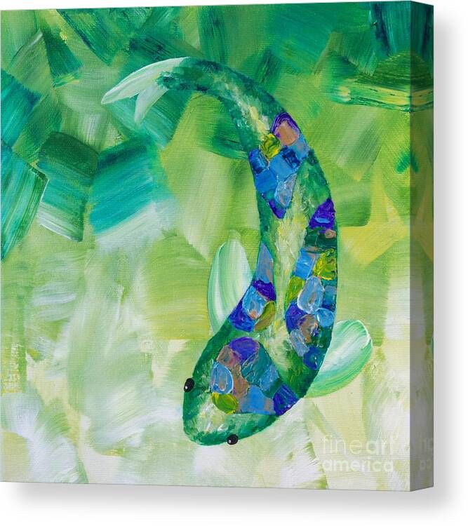 Koi Fish Paintings Canvas Print featuring the painting Green Koi by Shiela Gosselin