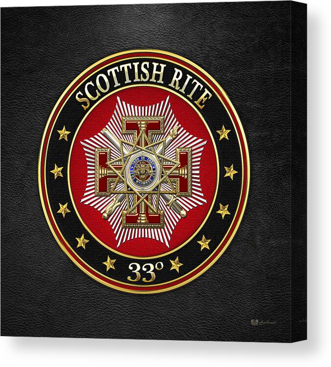 'scottish Rite' Collection By Serge Averbukh Canvas Print featuring the digital art 33rd Degree - Inspector General Jewel on Black Leather by Serge Averbukh
