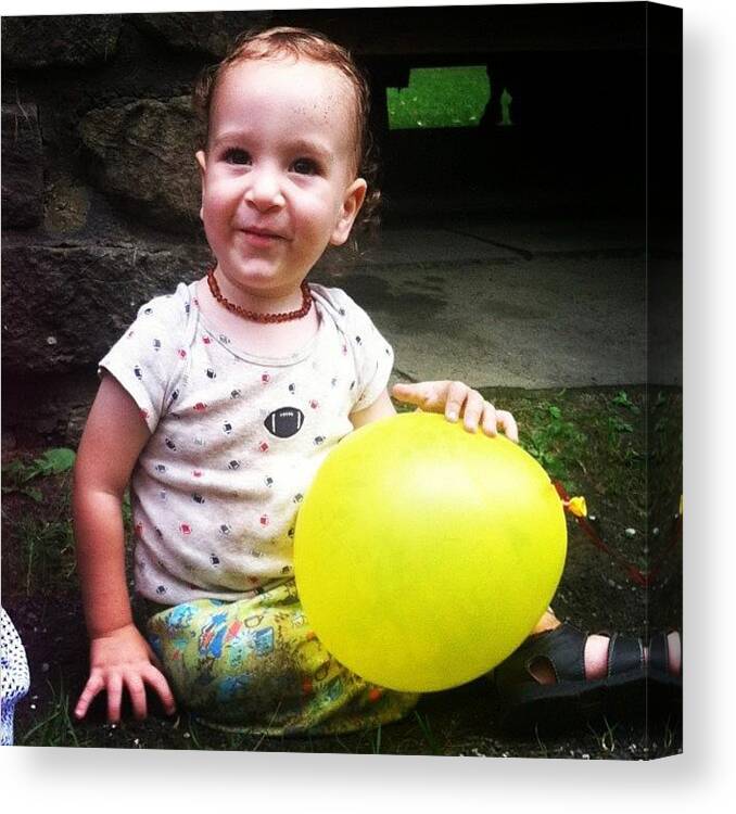  Canvas Print featuring the photograph A Boy And His Balloon. @cyanotype by Allison Clayton
