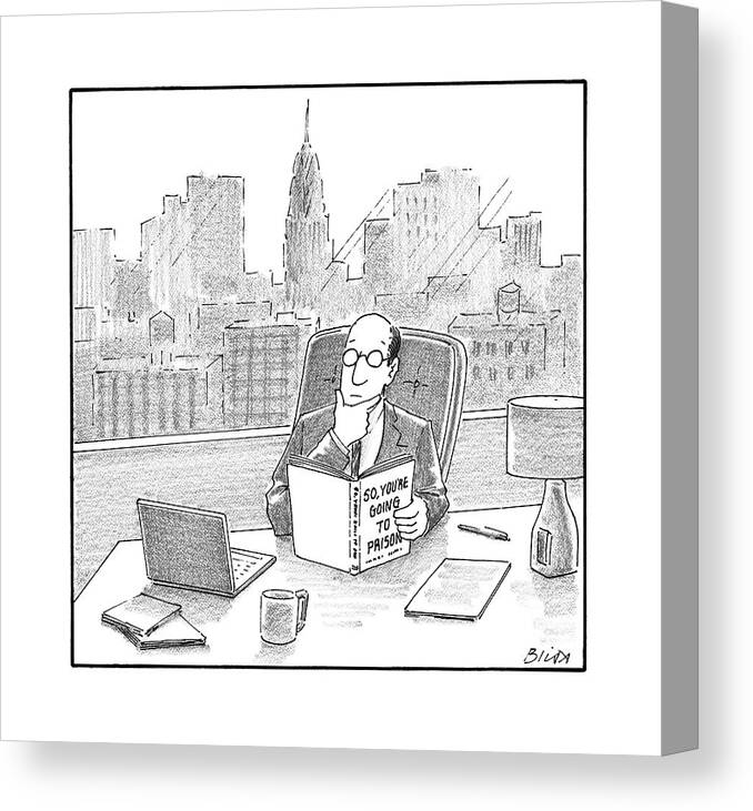 Captionless Business Canvas Print featuring the drawing A Ceo Reads A Book Called by Harry Bliss