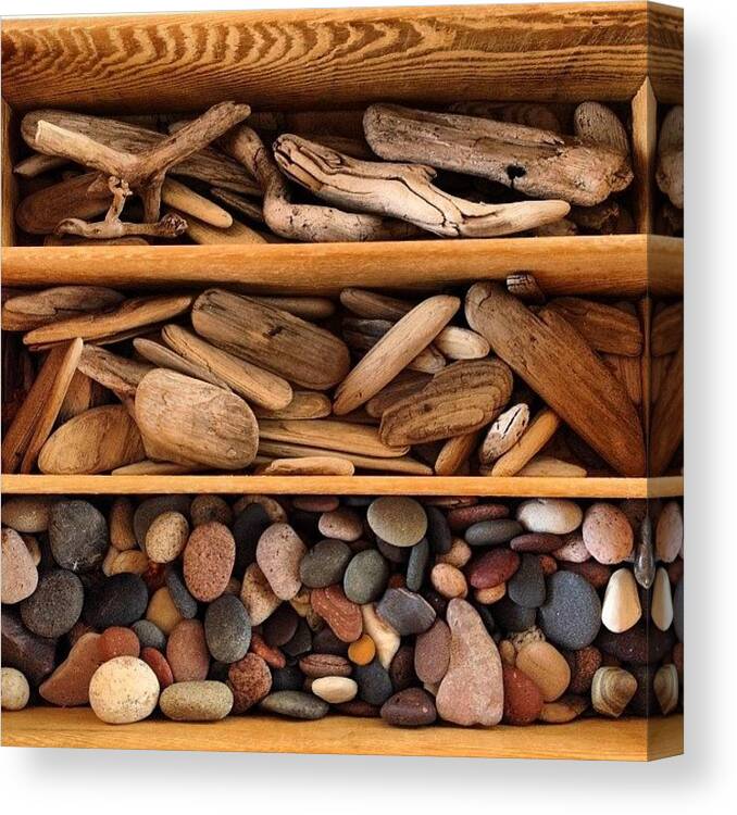 Vintageshop Canvas Print featuring the photograph A Collection Of Rocks And Drift Wood by ThirdShift Vintage