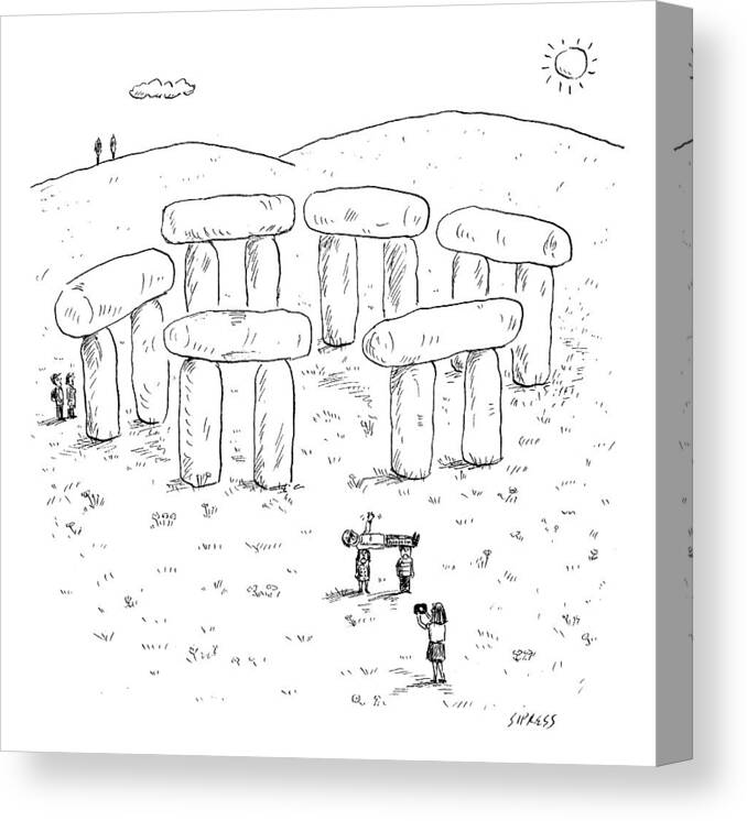 Stonehenge Canvas Print featuring the drawing A Family Is Visiting Stonehenge. The Mother Takes by David Sipress