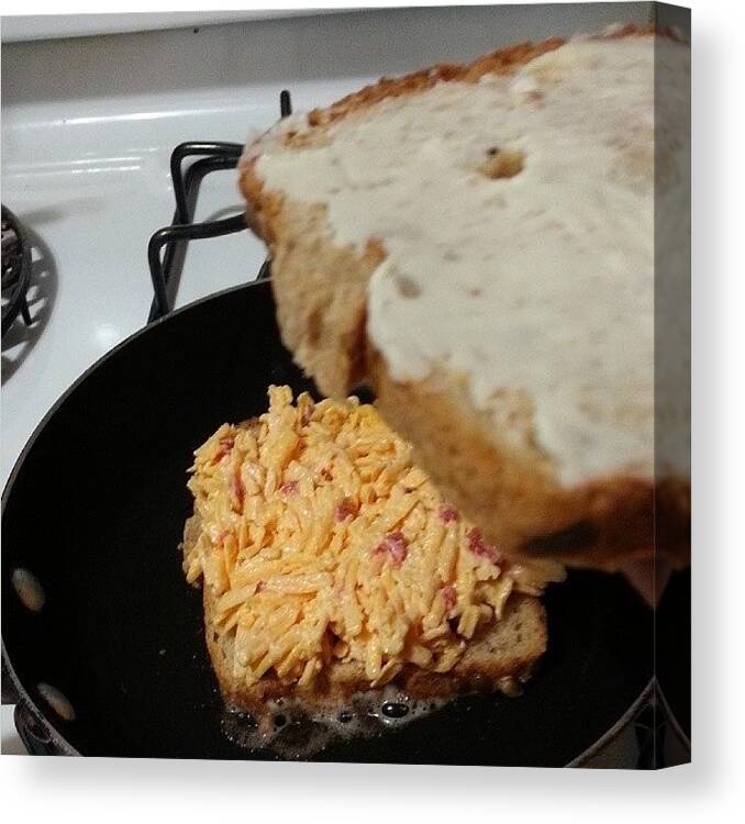  Canvas Print featuring the photograph A Grilled Pimento Cheese Sandwich Per by Lisa Marchbanks