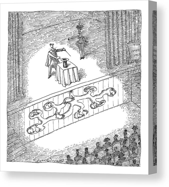 Magicians Canvas Print featuring the drawing A Magician Is Seen On Stage by John O'Brien