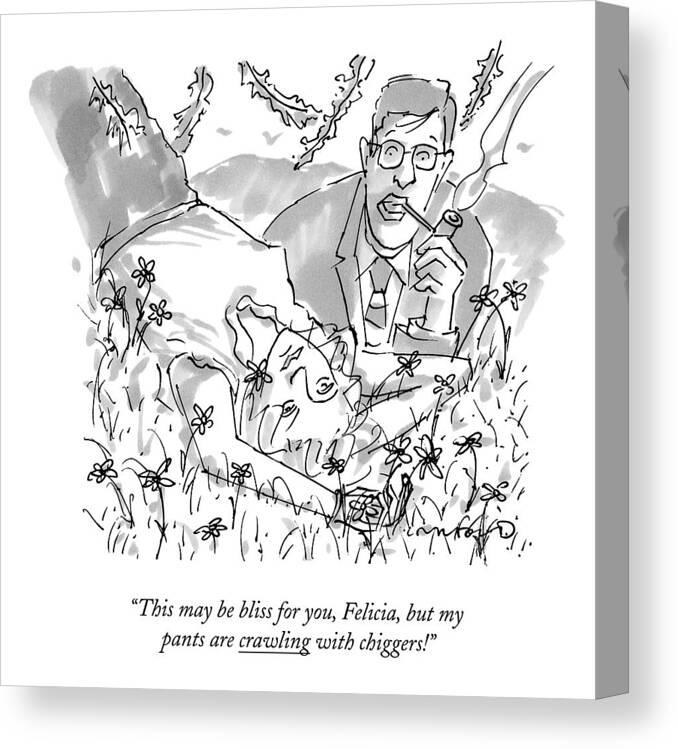 Bugs Canvas Print featuring the drawing A Man And Woman Lay In The Grass by Michael Crawford