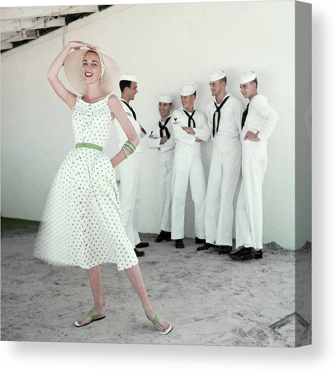 Accessories Canvas Print featuring the photograph A Model In A Polka Dot Dress by Leombruno-Bodi