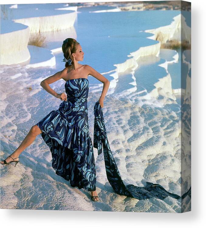 Fashion Canvas Print featuring the photograph A Model Wearing A Jobere Dress by Henry Clarke