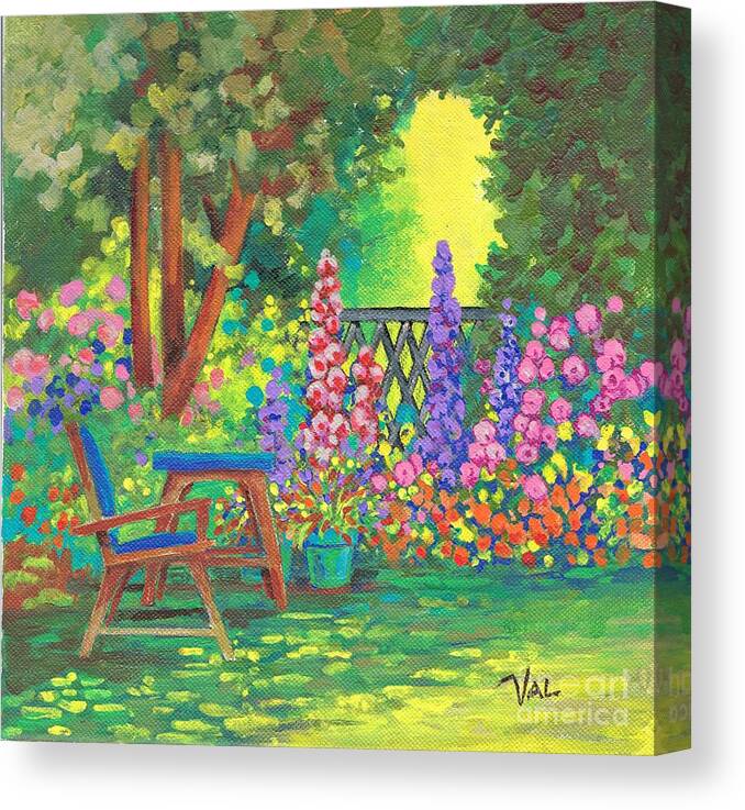 Trees Canvas Print featuring the painting A Shady Corner by Val Stokes