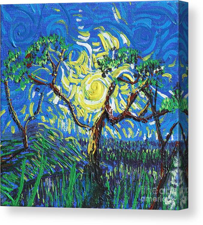 Landscape Canvas Print featuring the painting A Sunny Day For The Tree by Stefan Duncan