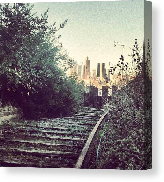 Losangeles Canvas Print featuring the photograph Abandoned L.a. Railroad Track. #dtla by Andres Cruz