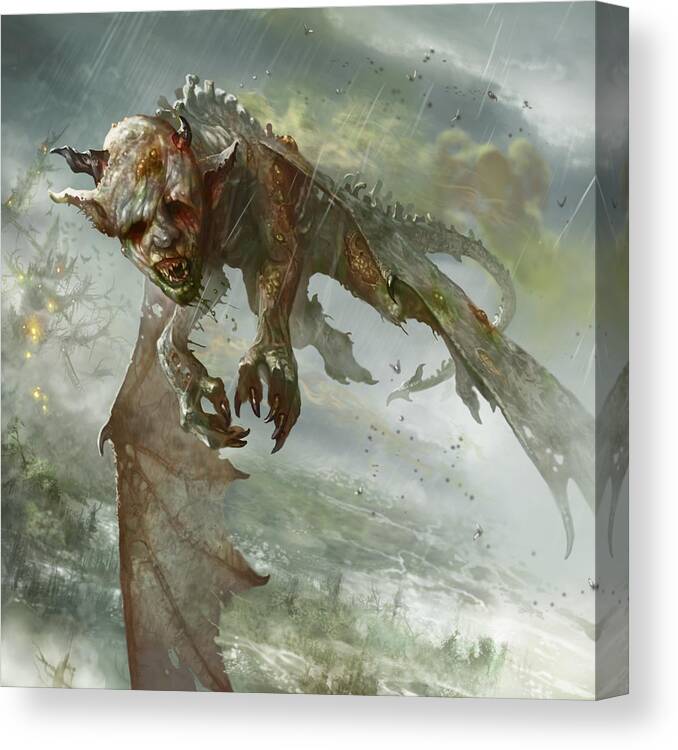 Magic The Gathering Canvas Print featuring the digital art Acidic Imp by Ryan Barger