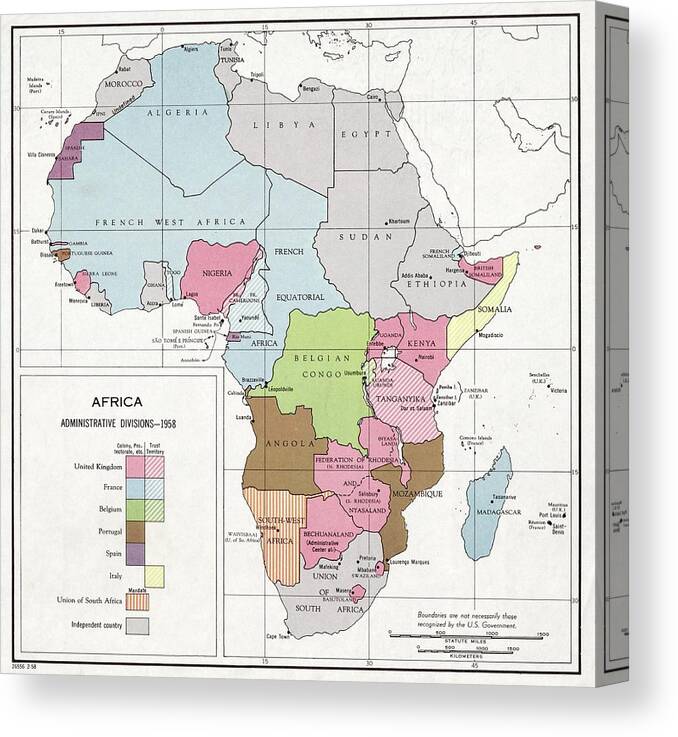 Africa Canvas Print featuring the photograph Administrative Divisions Of Africa by Library Of Congress, Geography And Map Division